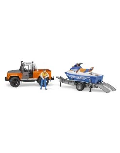 Bruder 02599 Land Rover Defender Pick-Up Met Aanhanger, Waterscooter En Bestuurder (1:16)