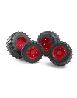 Bruder 03313 Accesoires : Dubbele Banden Met Rode Velgen Geschikt Voor De 3000 Serie