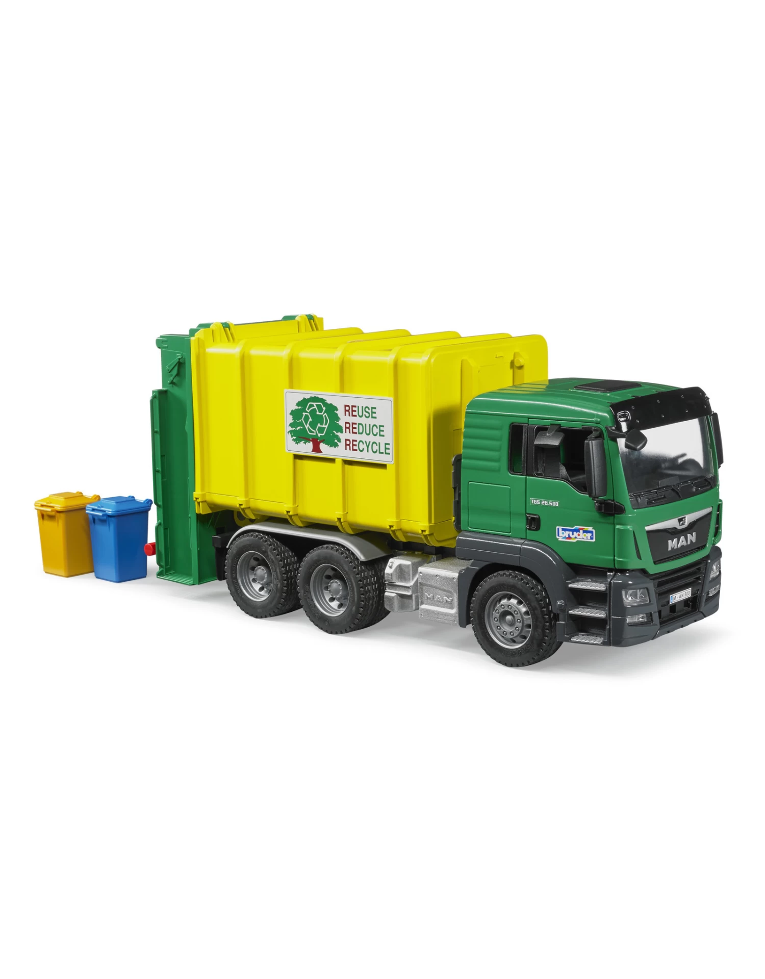 Bruder 03764 MAN TGS Vuilniswagen Met Achterlader, Geel/Groen (1:16) 2 Bruder 03764 MAN TGS Vuilniswagen Met Achterlader, Geel/Groen (1:16) - Afbeelding 2