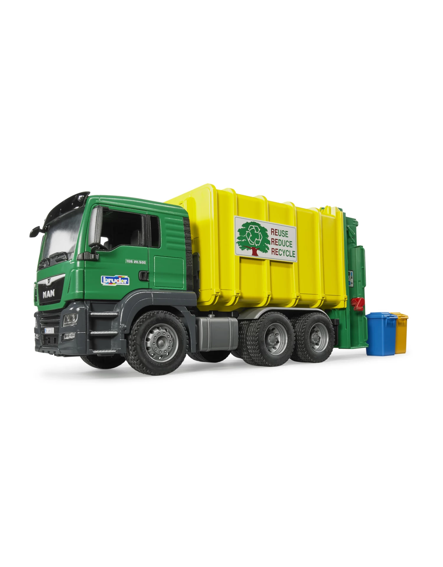 Bruder 03764 MAN TGS Vuilniswagen Met Achterlader, Geel/Groen (1:16) 3 Bruder 03764 MAN TGS Vuilniswagen Met Achterlader, Geel/Groen (1:16) - Afbeelding 3