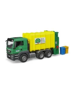 Bruder 03764 MAN TGS Vuilniswagen Met Achterlader, Geel/Groen (1:16)