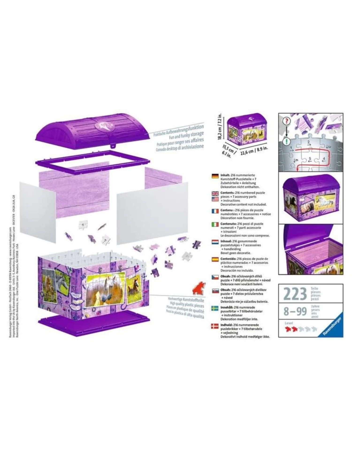 Ravensburger 3D Puzzel 111732 - Schatkist Paarden - 216 Stukjes 3 Ravensburger 3D Puzzel 111732 - Schatkist Paarden - 216 Stukjes - Afbeelding 3